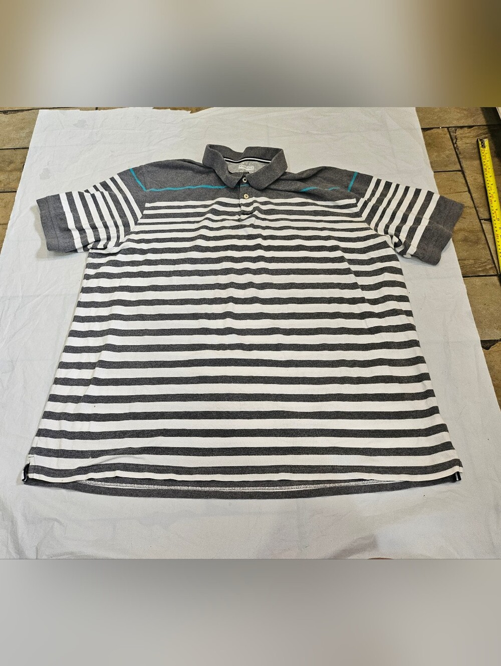 Men's Gray and White Striped Polo Shirt. XxxL